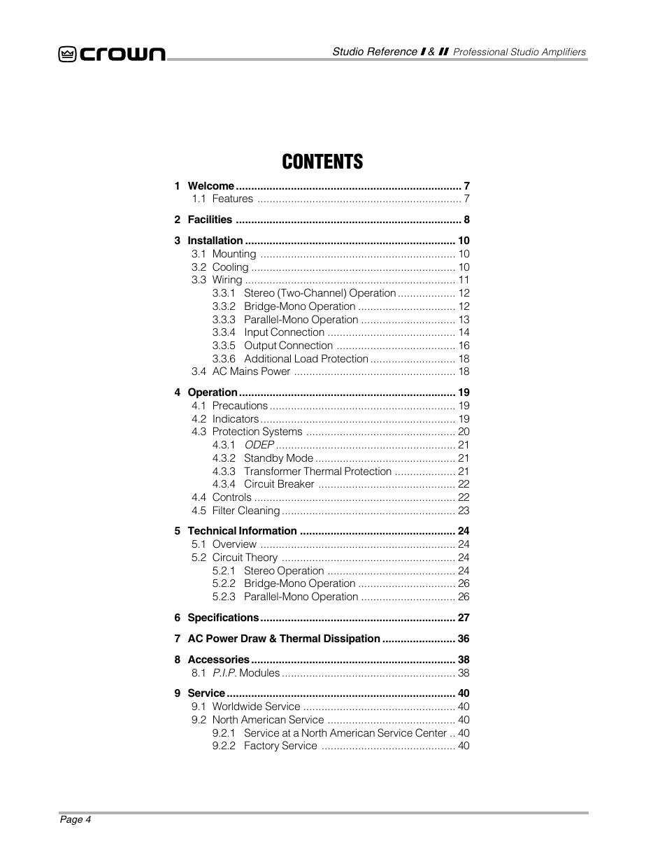 Crown Audio STUDIO AMPLIFIER User Manual | Page 4 / 41