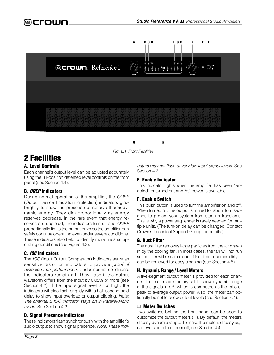 2 facilities | Crown Audio STUDIO AMPLIFIER User Manual | Page 8 / 41