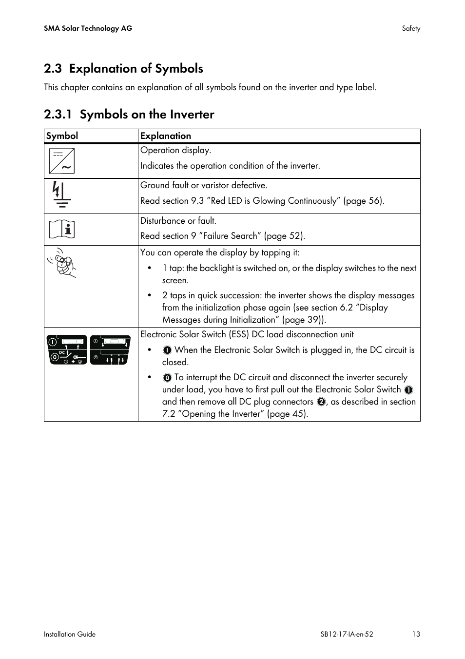 3 explanation of symbols, 1 symbols on the inverter, Explanation of symbols | Symbols on the inverter | SMA SB 1200 Installation User Manual | Page 13 / 72
