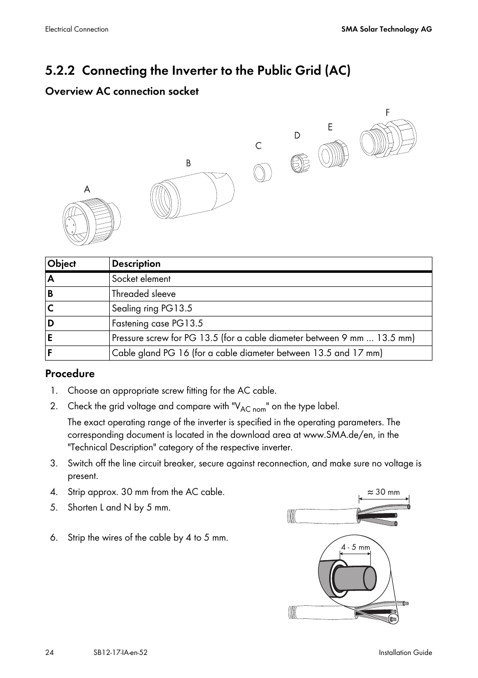 2 connecting the inverter to the public grid (ac), Connecting the inverter to the public grid (ac) | SMA SB 1200 Installation User Manual | Page 24 / 72