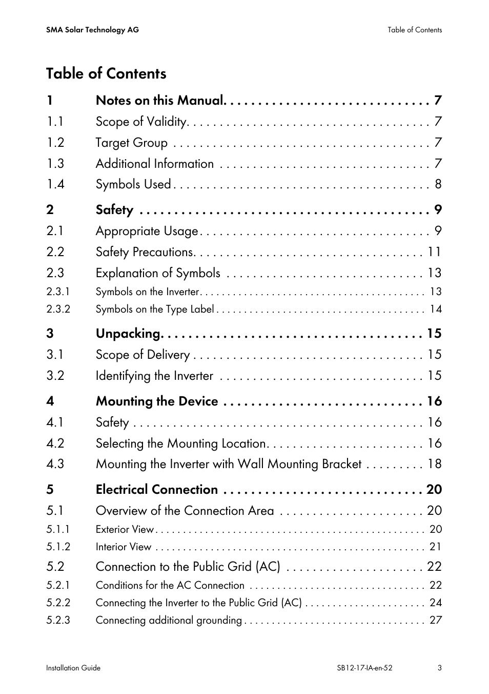 SMA SB 1200 Installation User Manual | Page 3 / 72