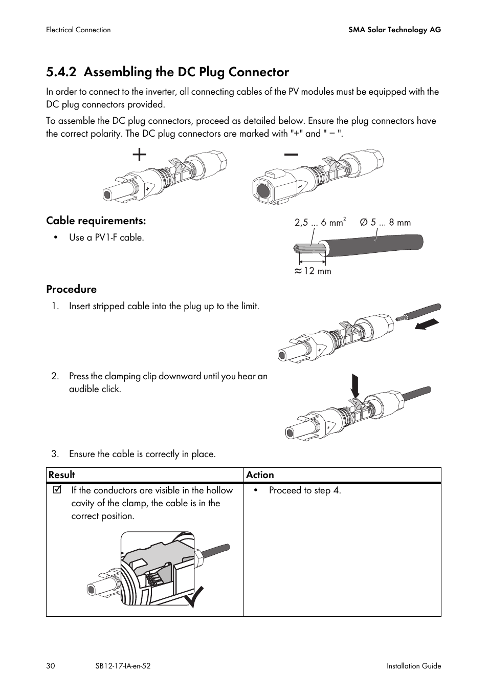 2 assembling the dc plug connector, Assembling the dc plug connector | SMA SB 1200 Installation User Manual | Page 30 / 72