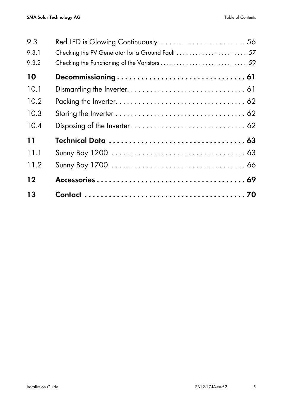 SMA SB 1200 Installation User Manual | Page 5 / 72