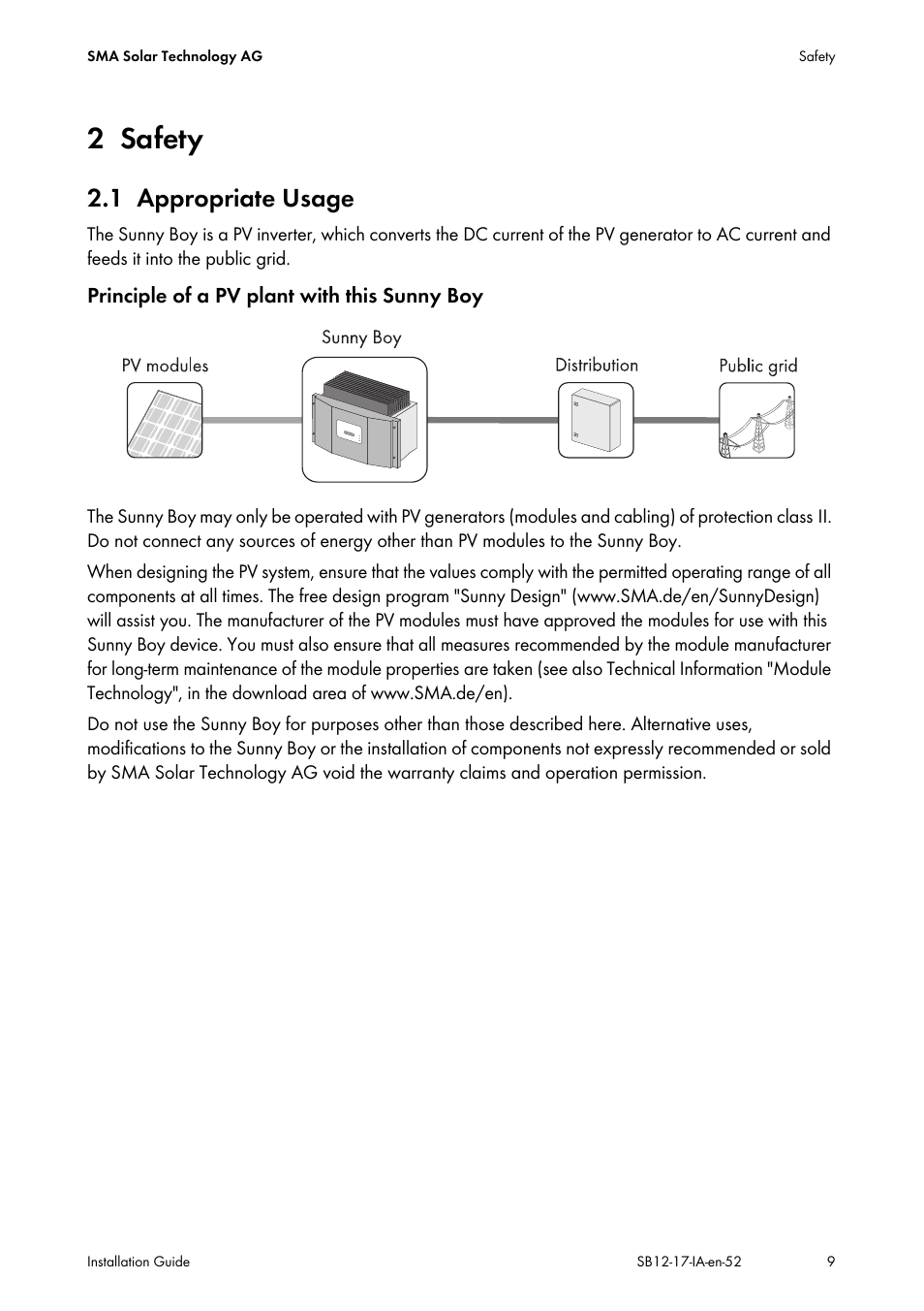 2 safety, 1 appropriate usage, Safety | Appropriate usage | SMA SB 1200 Installation User Manual | Page 9 / 72