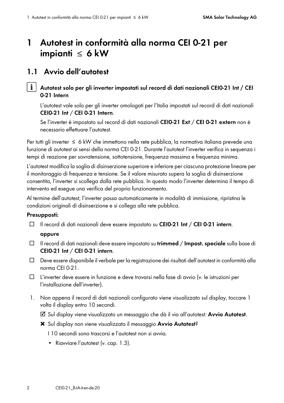 1 avvio dell’autotest | SMA SB 1300TL Installation User Manual | Page 2 / 12