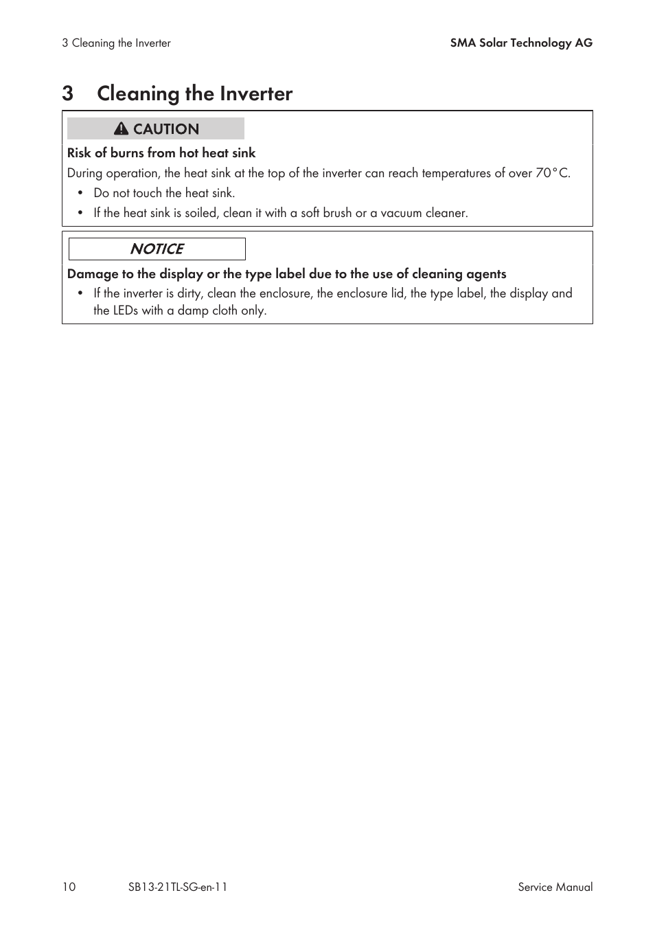 3 cleaning the inverter, Cleaning the inverter, 3cleaning the inverter | SMA SB 1300TL Service Manual User Manual | Page 10 / 30