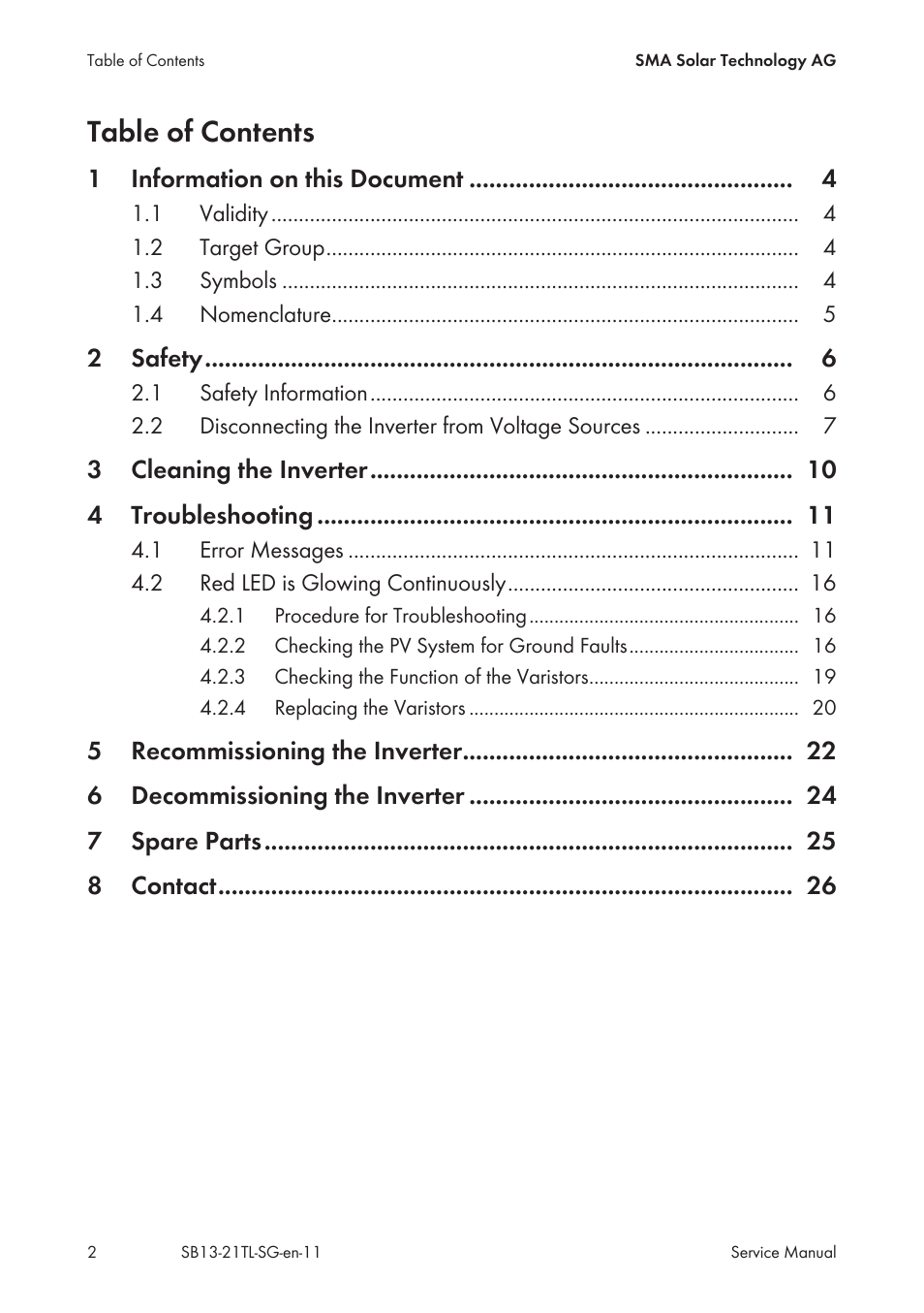 SMA SB 1300TL Service Manual User Manual | Page 2 / 30