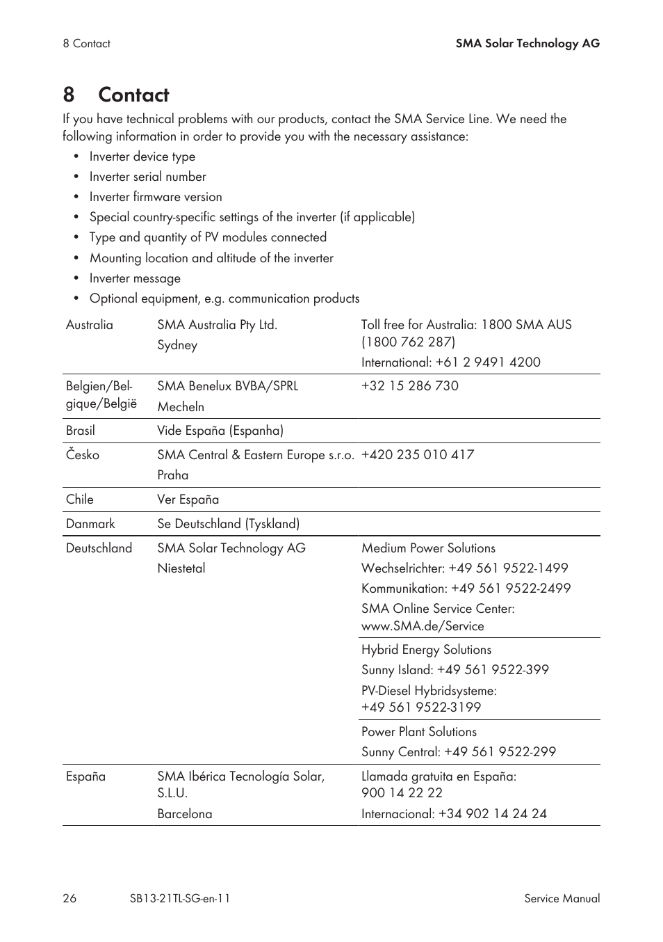8 contact, Contact, 8contact | SMA SB 1300TL Service Manual User Manual | Page 26 / 30