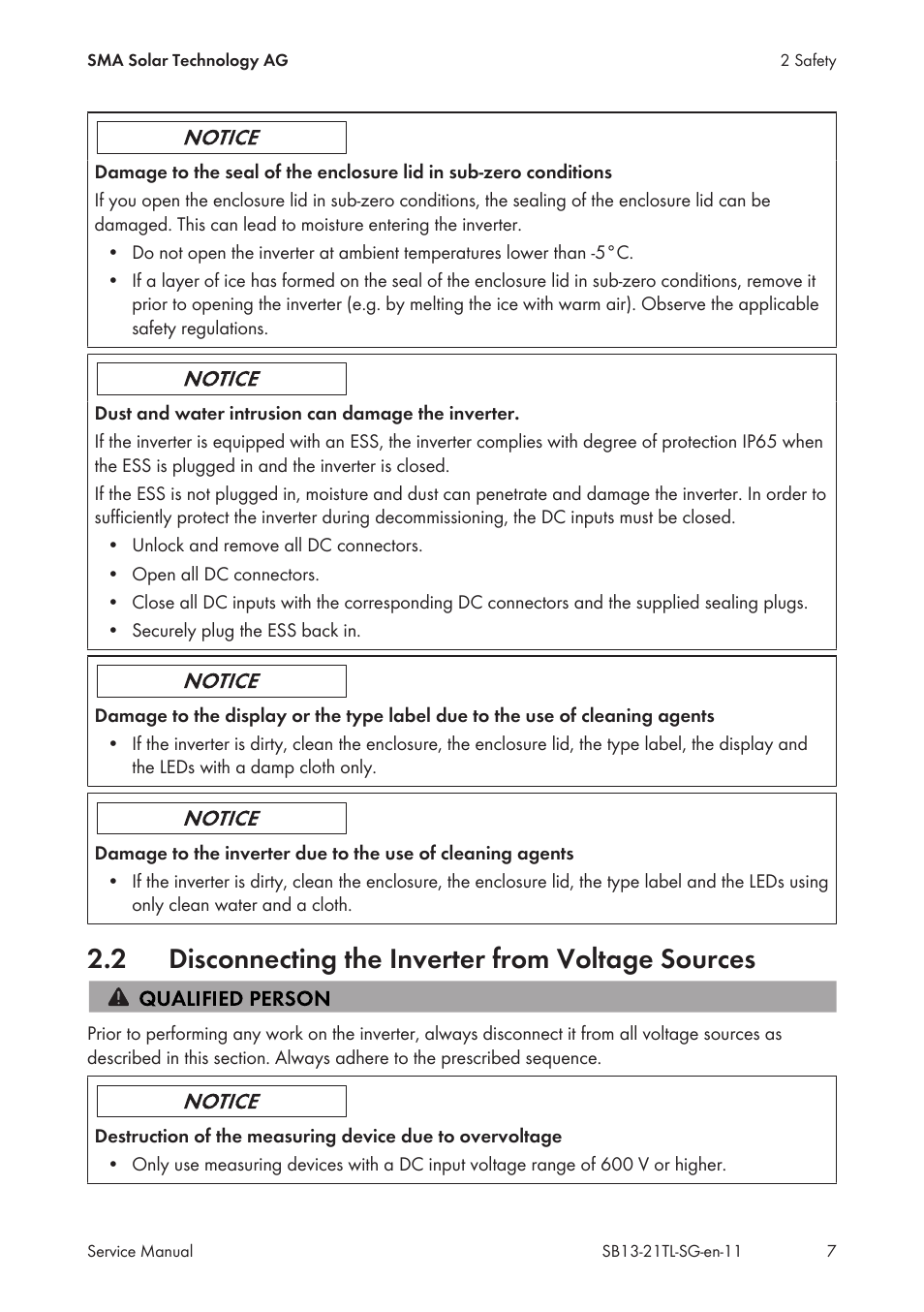 2 disconnecting the inverter from voltage sources, Disconnecting the inverter from voltage sources | SMA SB 1300TL Service Manual User Manual | Page 7 / 30