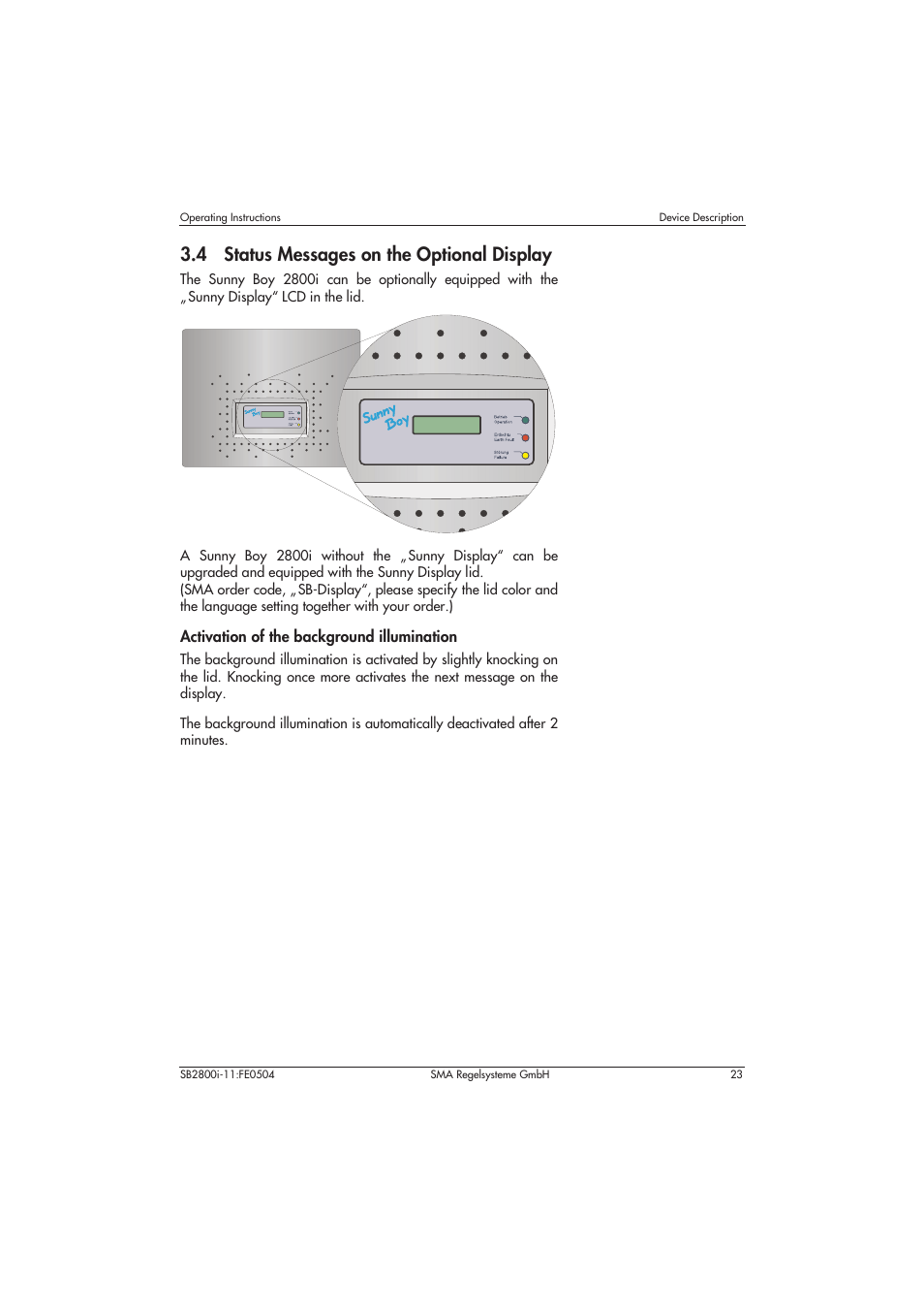 4 status messages on the optional display | SMA SB 2800i User Manual | Page 25 / 50