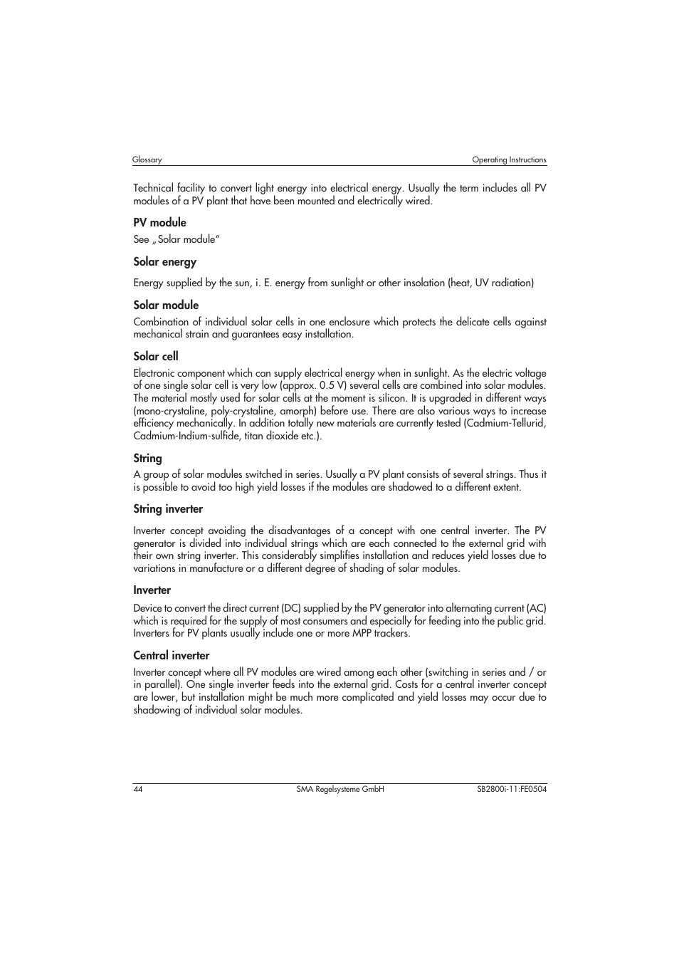 SMA SB 2800i User Manual | Page 46 / 50