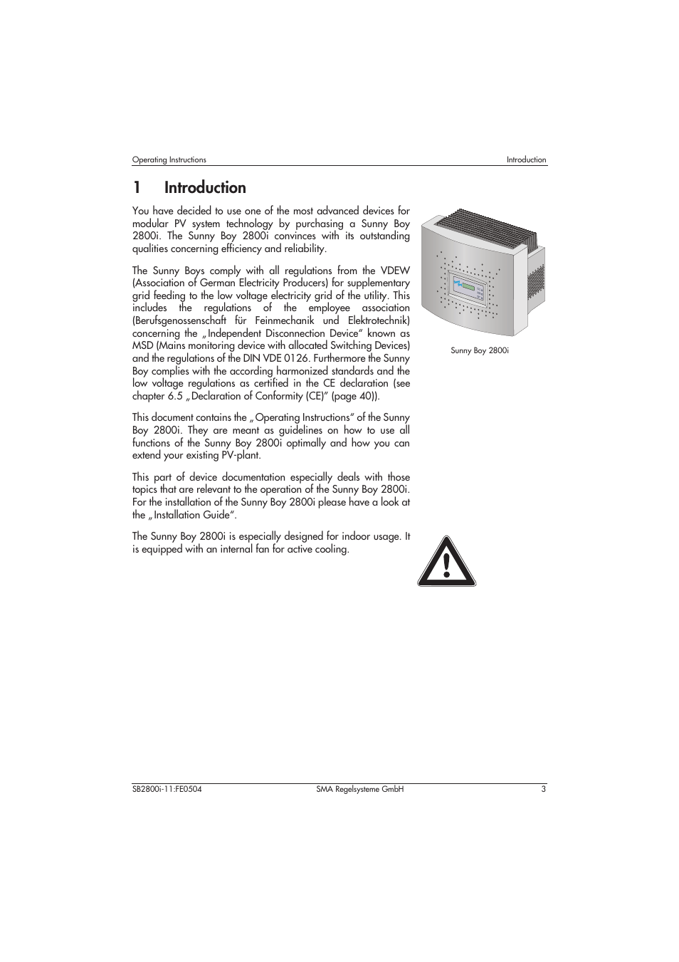 1 introduction, 1introduction | SMA SB 2800i User Manual | Page 5 / 50