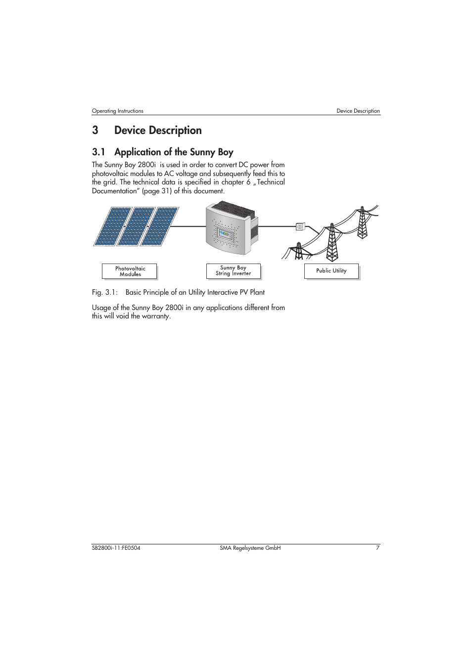 3 device description, 1 application of the sunny boy, 3device description | SMA SB 2800i User Manual | Page 9 / 50