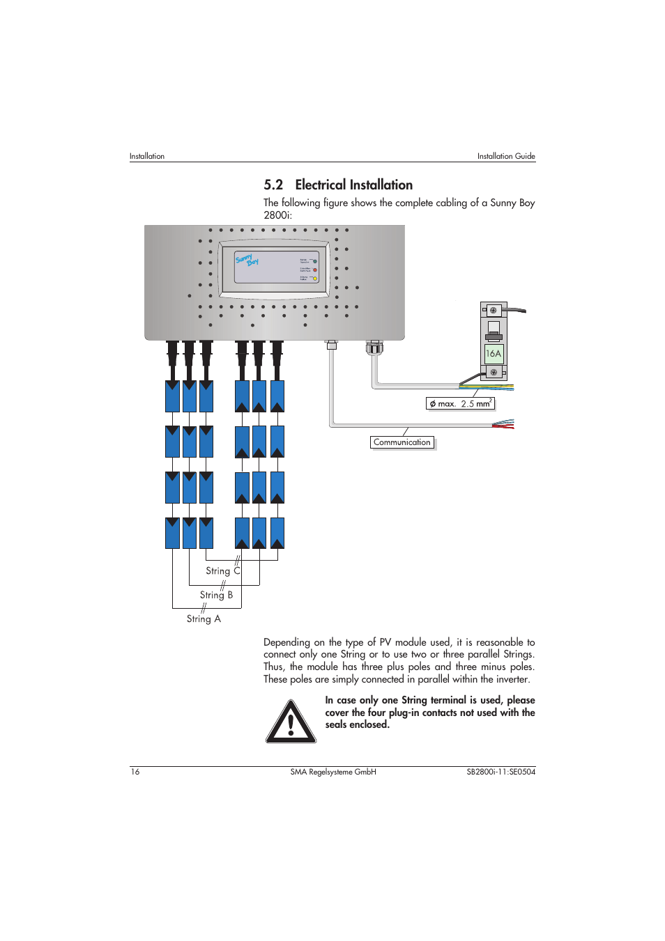 2 electrical installation | SMA SB 2800i Installation User Manual | Page 18 / 40