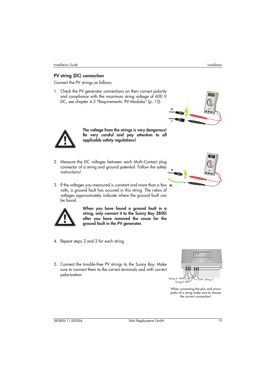 Repeat steps 2 and 3 for each string | SMA SB 2800i Installation User Manual | Page 21 / 40