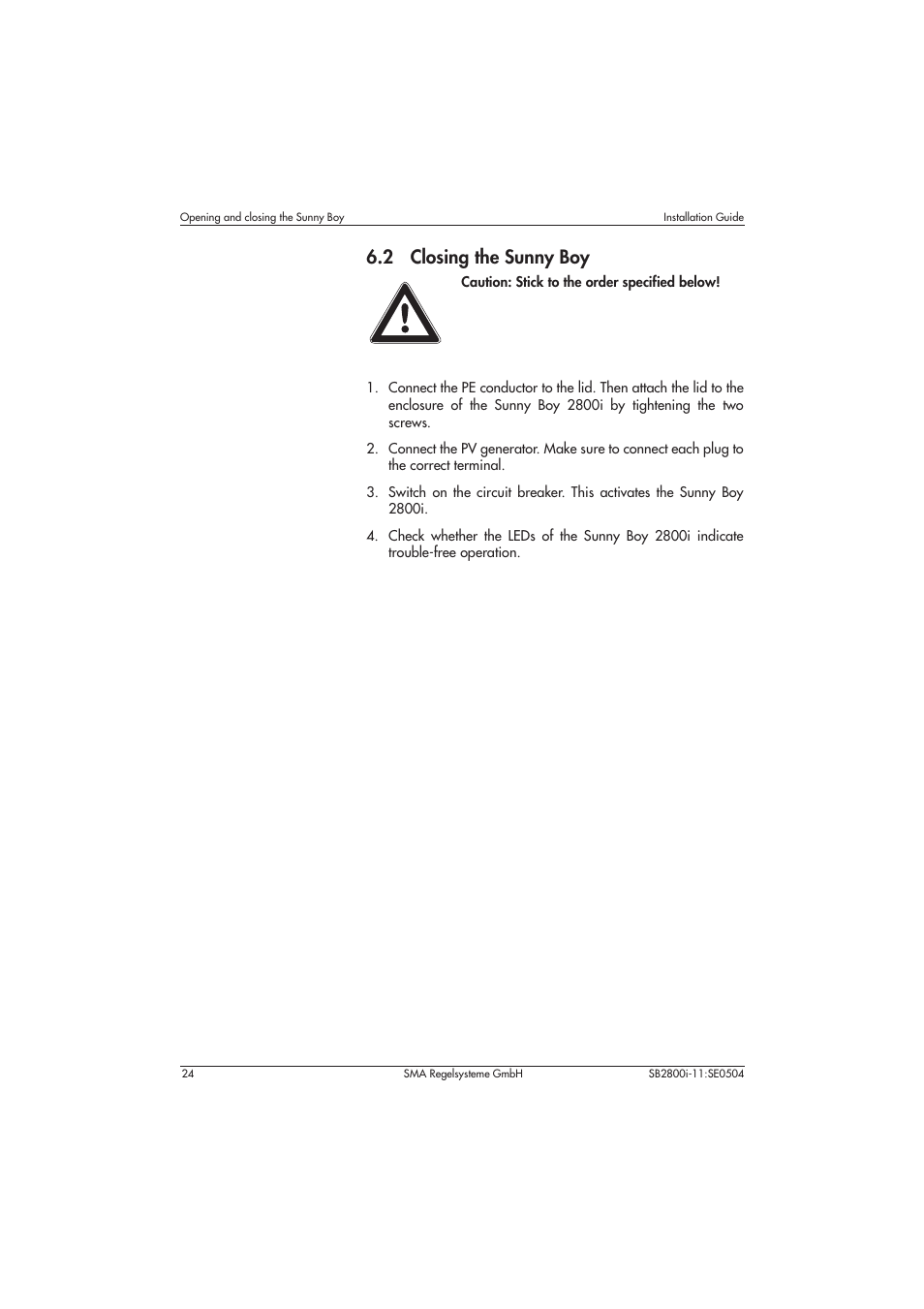 2 closing the sunny boy | SMA SB 2800i Installation User Manual | Page 26 / 40