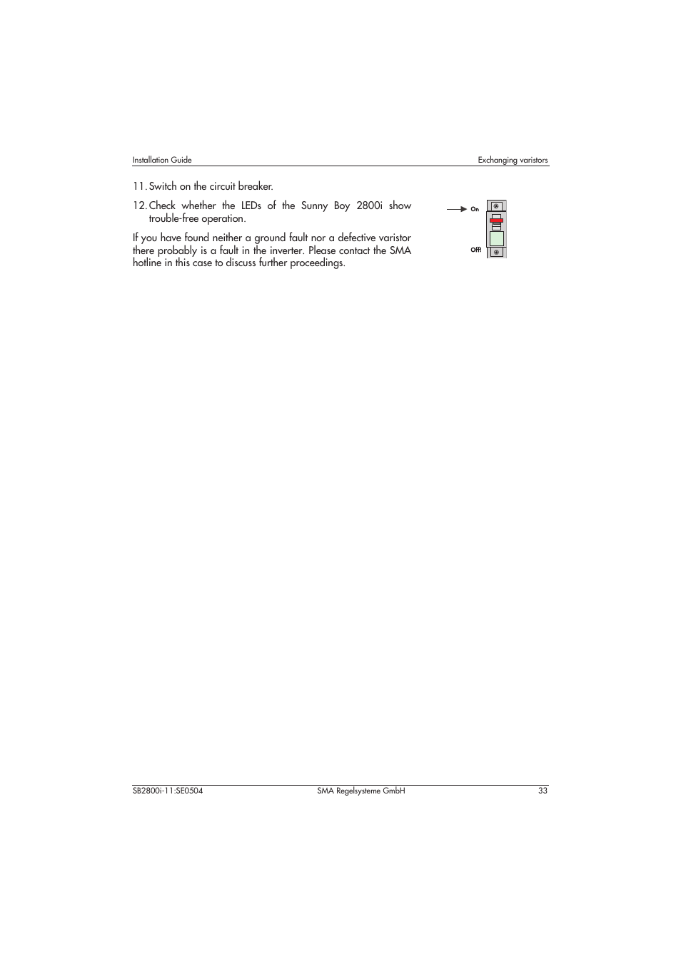 Switch on the circuit breaker | SMA SB 2800i Installation User Manual | Page 35 / 40