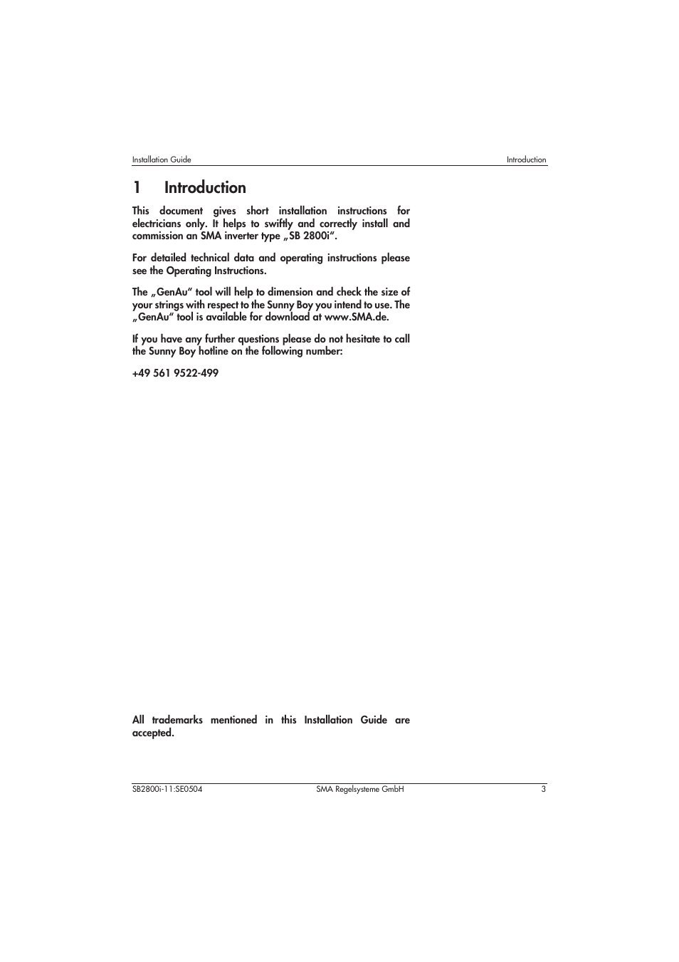 1 introduction, 1introduction | SMA SB 2800i Installation User Manual | Page 5 / 40