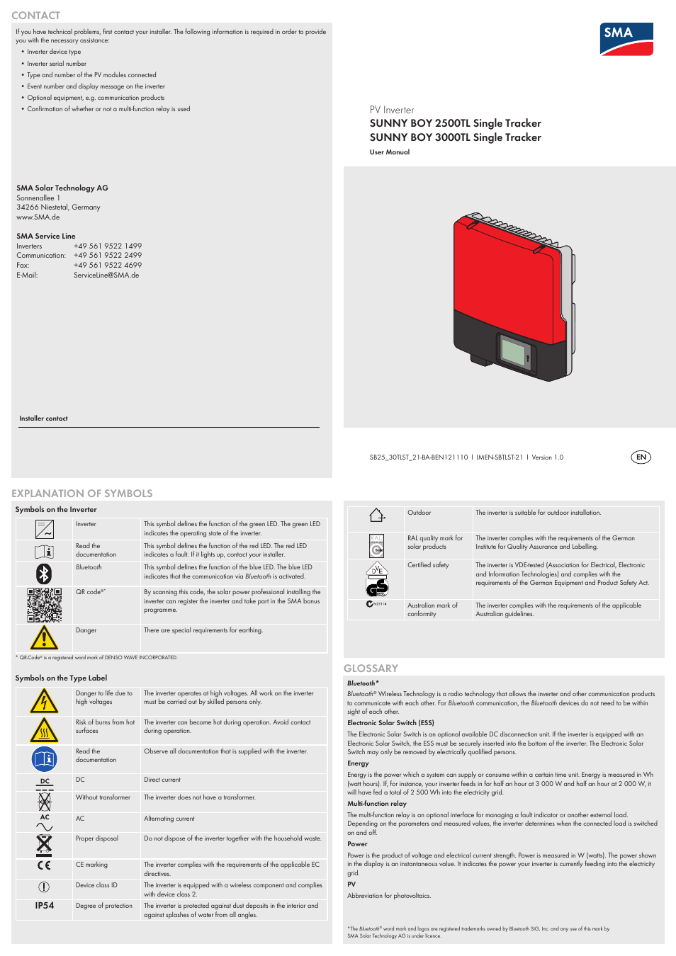 SMA SB 2500TL-21 User Manual | 2 pages