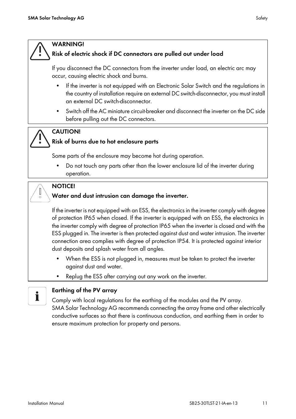 SMA SB 2500TL-21 Installation User Manual | Page 11 / 96