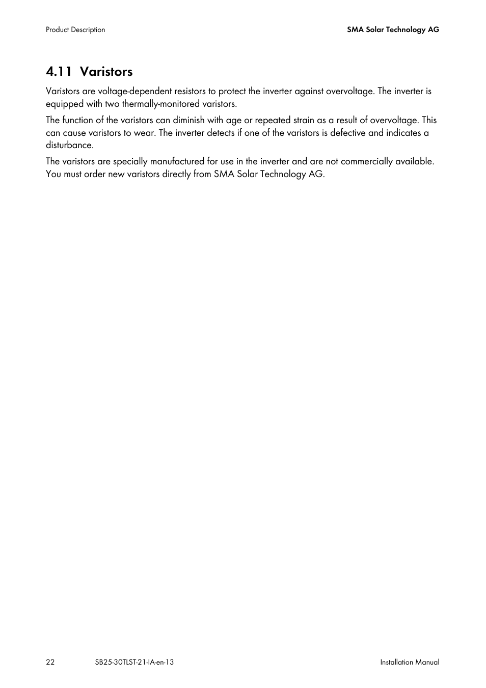 11 varistors, Varistors | SMA SB 2500TL-21 Installation User Manual | Page 22 / 96