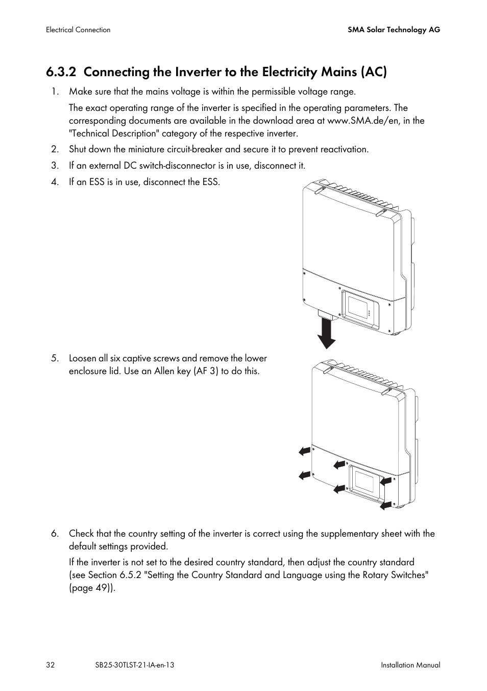 SMA SB 2500TL-21 Installation User Manual | Page 32 / 96