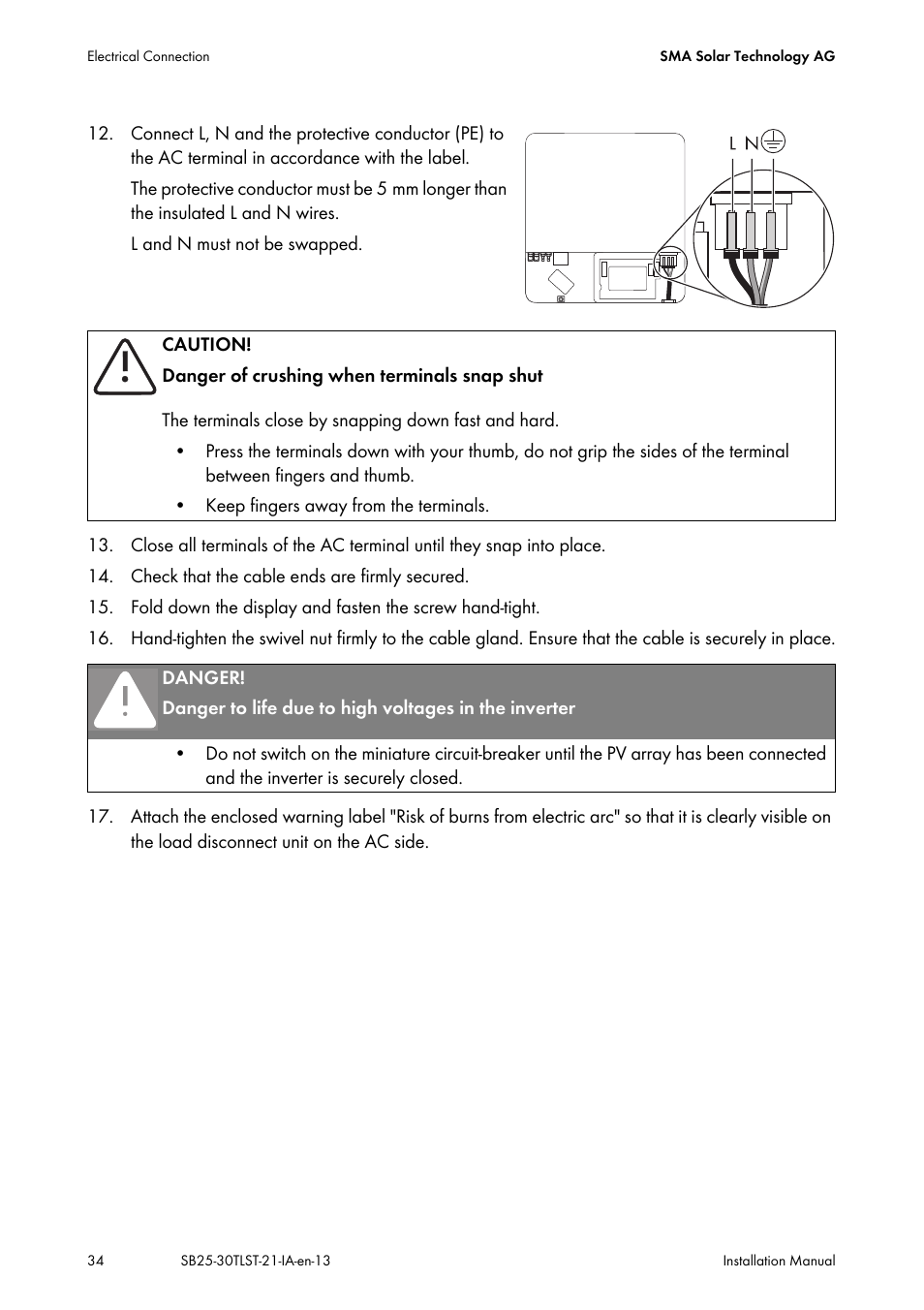 SMA SB 2500TL-21 Installation User Manual | Page 34 / 96