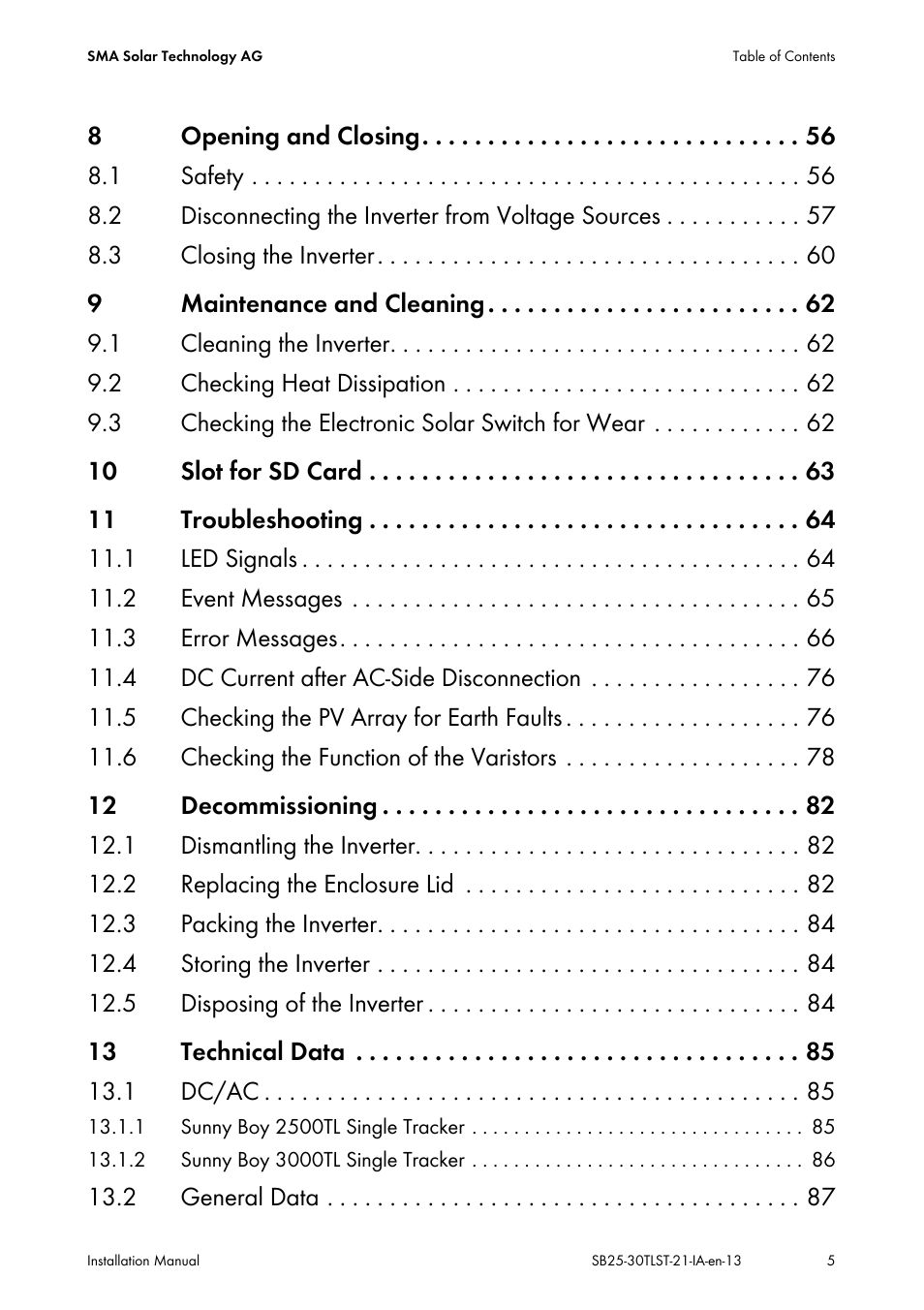 SMA SB 2500TL-21 Installation User Manual | Page 5 / 96