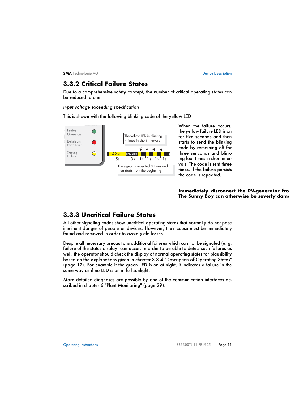 2 critical failure states, 3 uncritical failure states, Critical failure states | Uncritical failure states | SMA SB 3300TL User Manual | Page 15 / 62