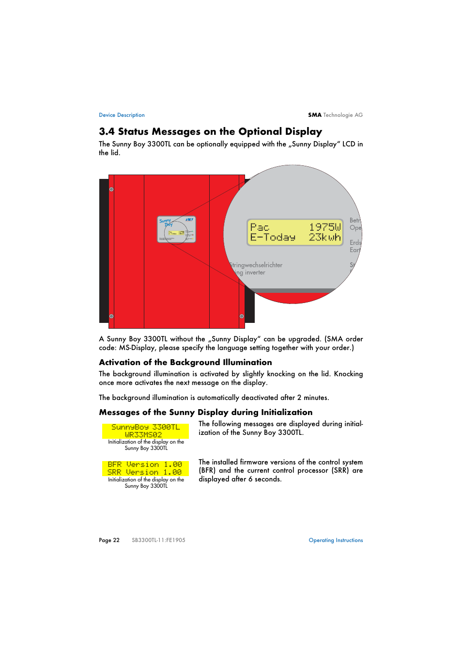 4 status messages on the optional display, Status messages on the optional display | SMA SB 3300TL User Manual | Page 26 / 62