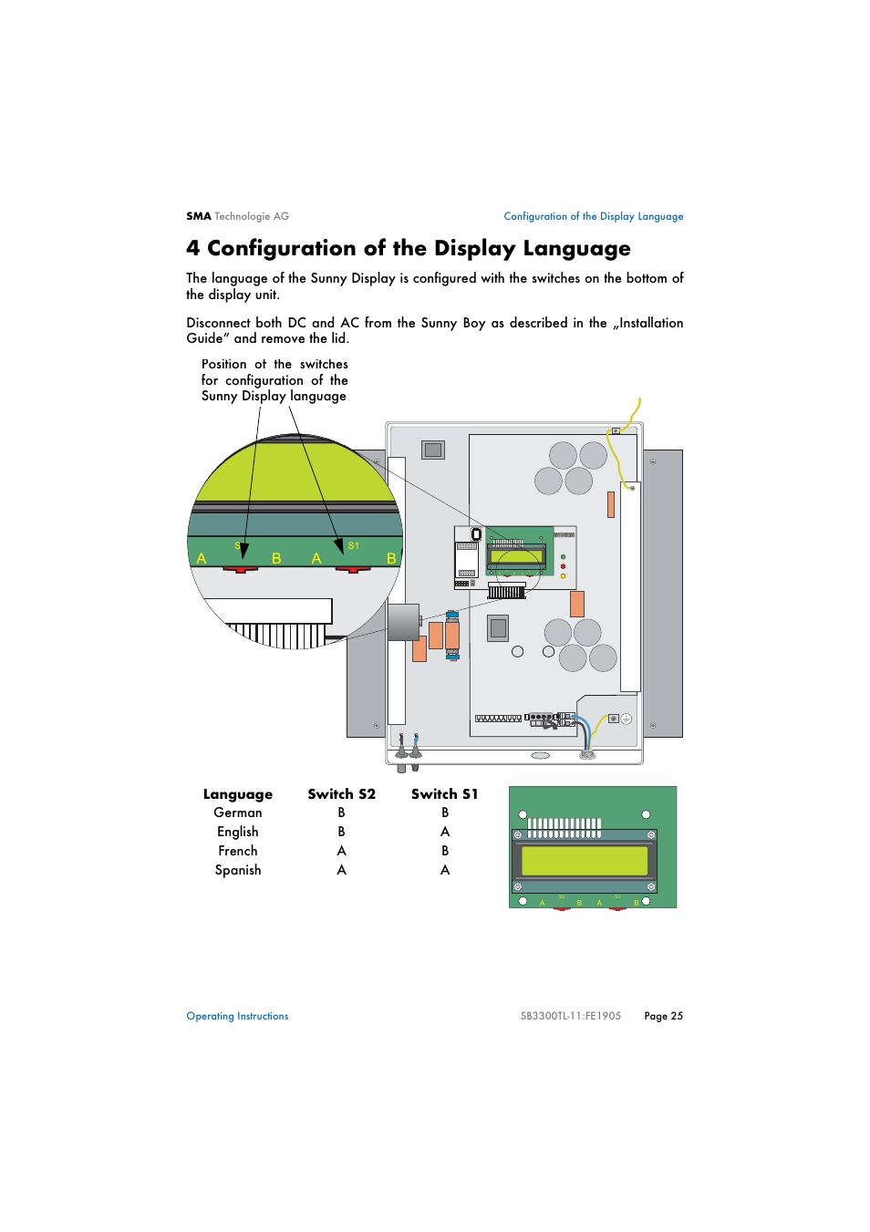 4 configuration of the display language, Configuration of the display language | SMA SB 3300TL User Manual | Page 29 / 62