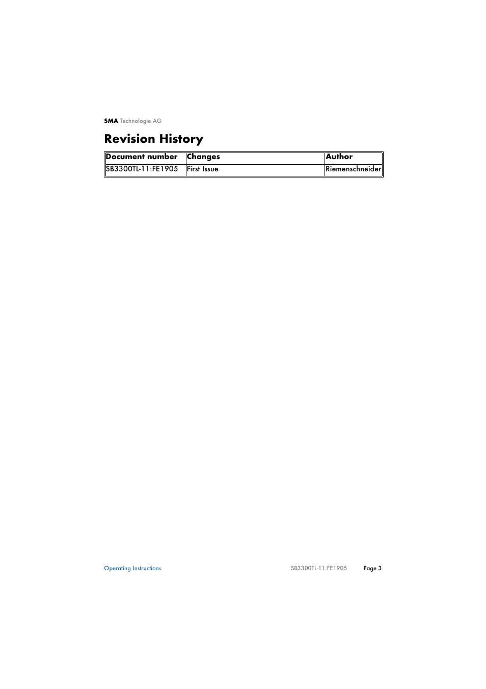 Revision history | SMA SB 3300TL User Manual | Page 3 / 62