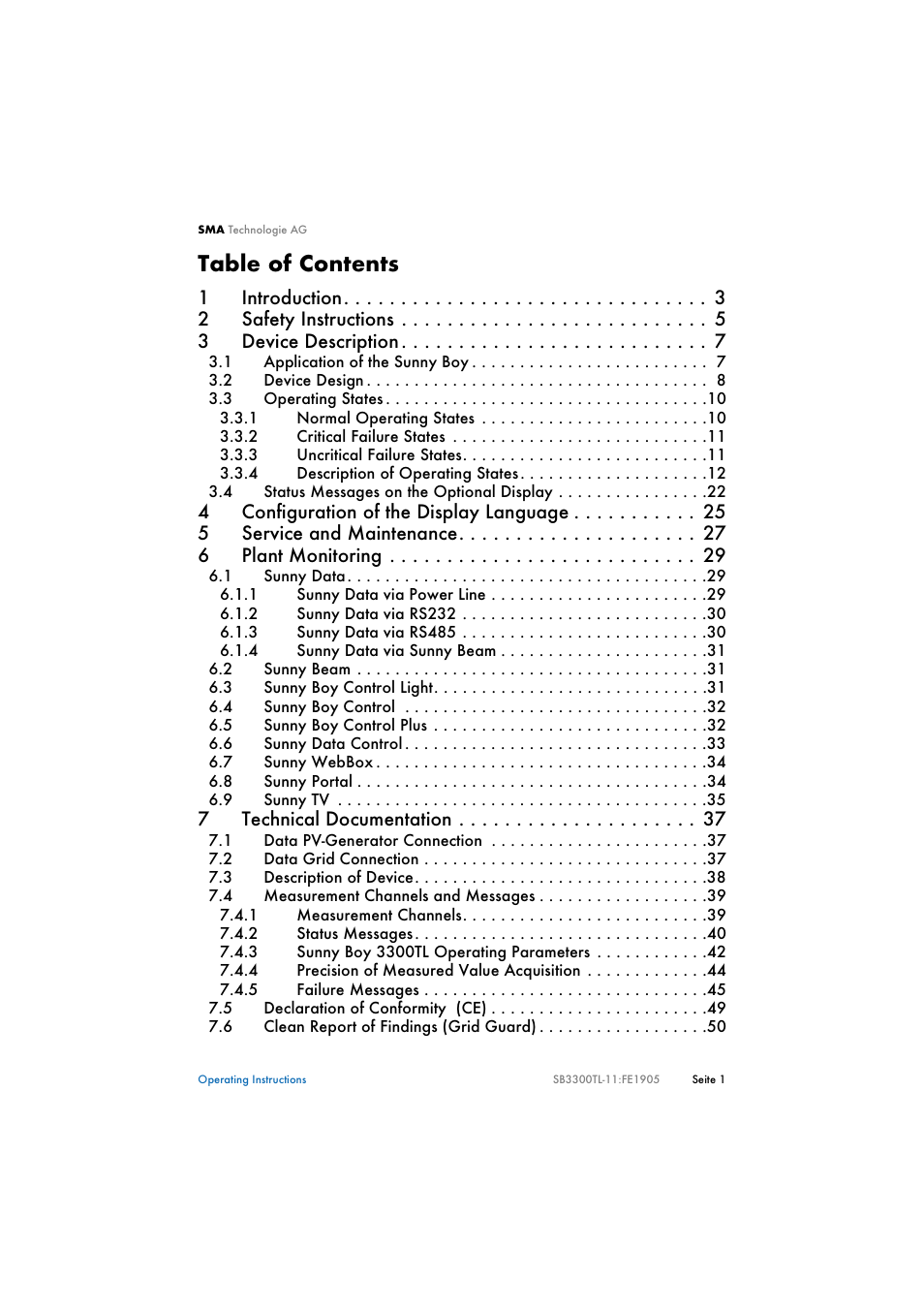 SMA SB 3300TL User Manual | Page 5 / 62