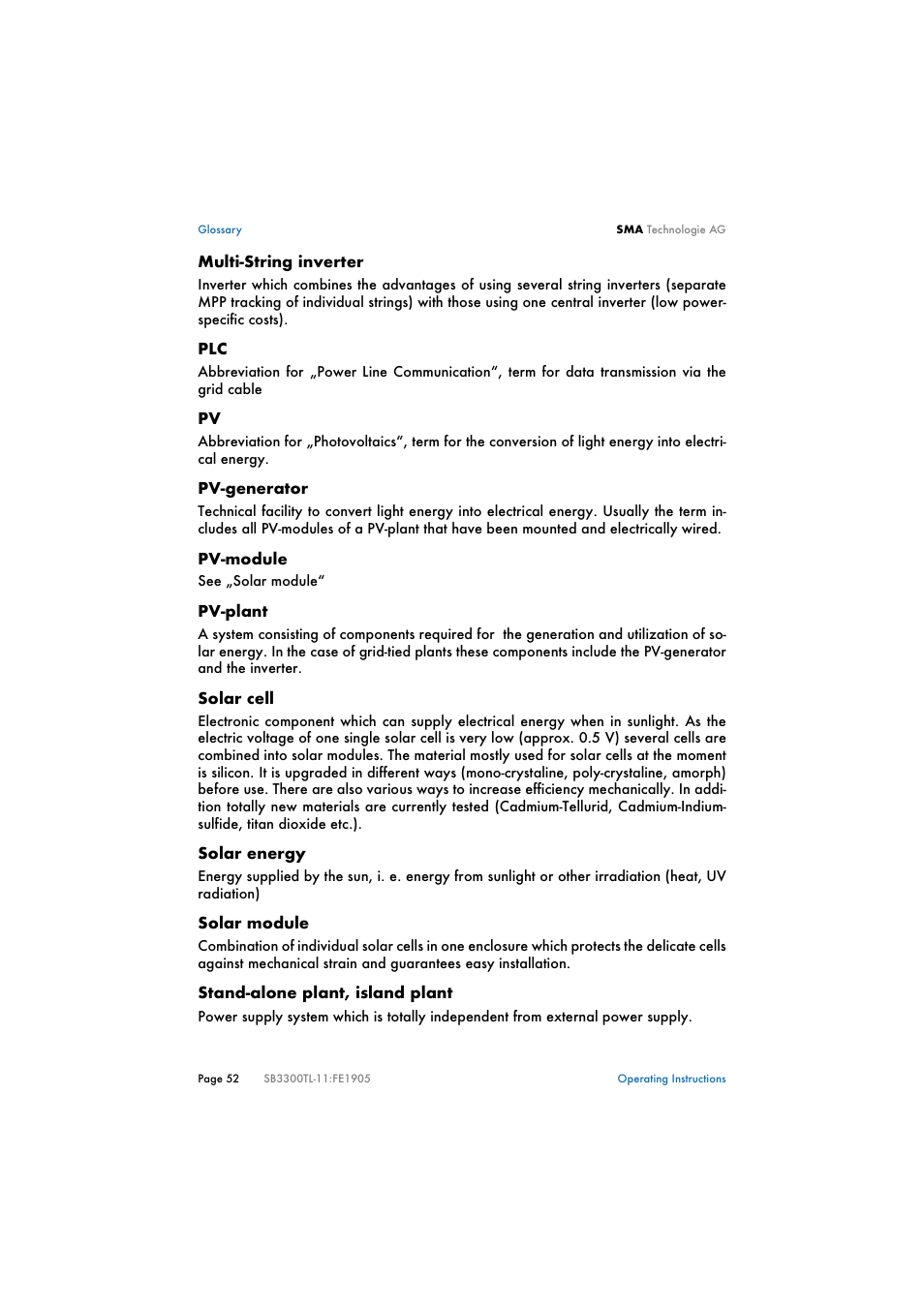 SMA SB 3300TL User Manual | Page 56 / 62