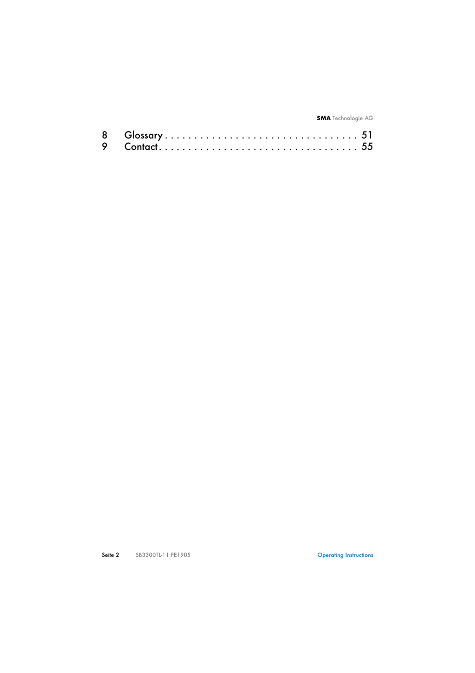 8glossary 9 contact | SMA SB 3300TL User Manual | Page 6 / 62