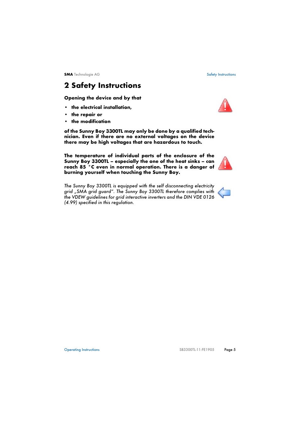 2 safety instructions, Safety instructions | SMA SB 3300TL User Manual | Page 9 / 62