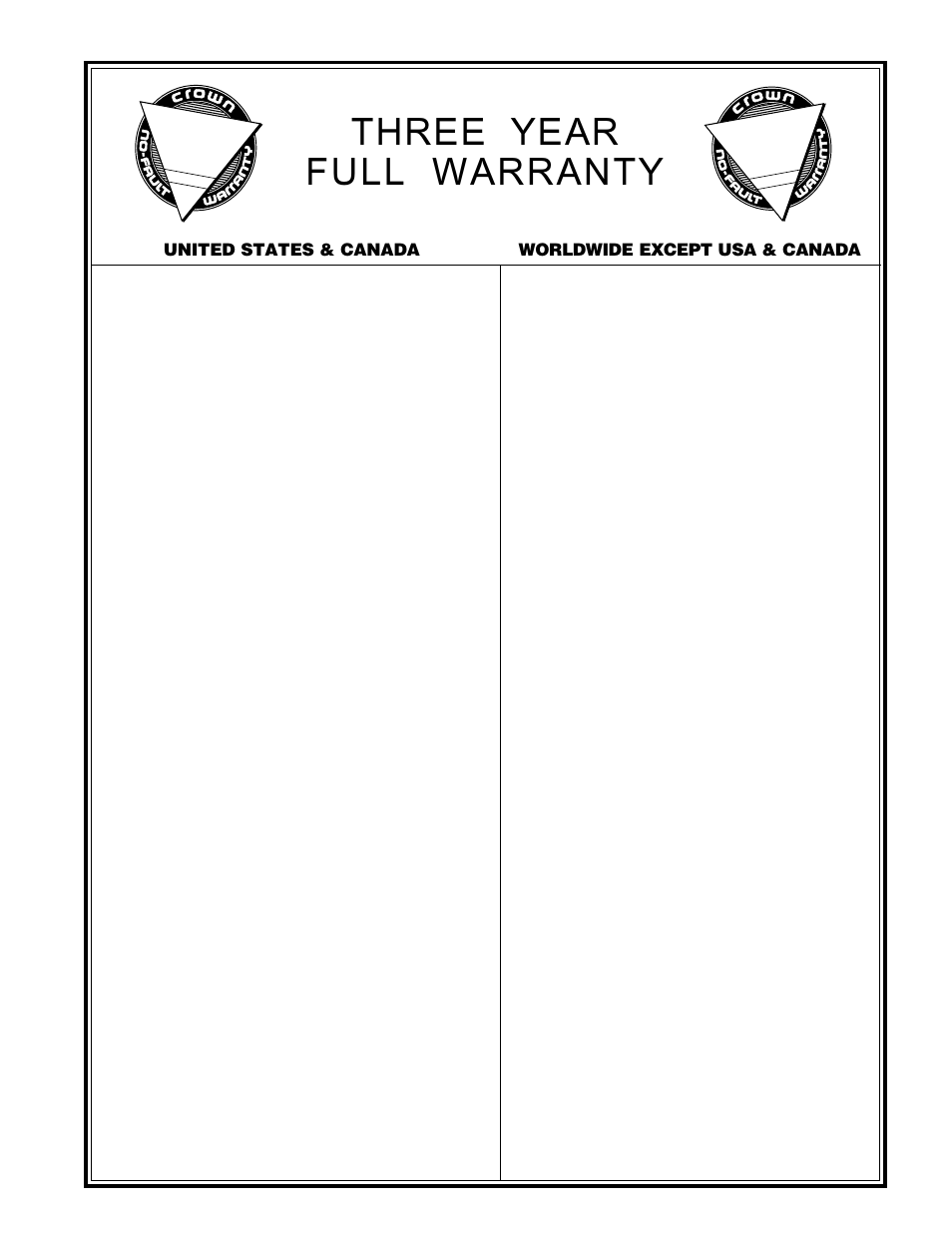 Three year full warranty | Crown 2-650 User Manual | Page 21 / 22