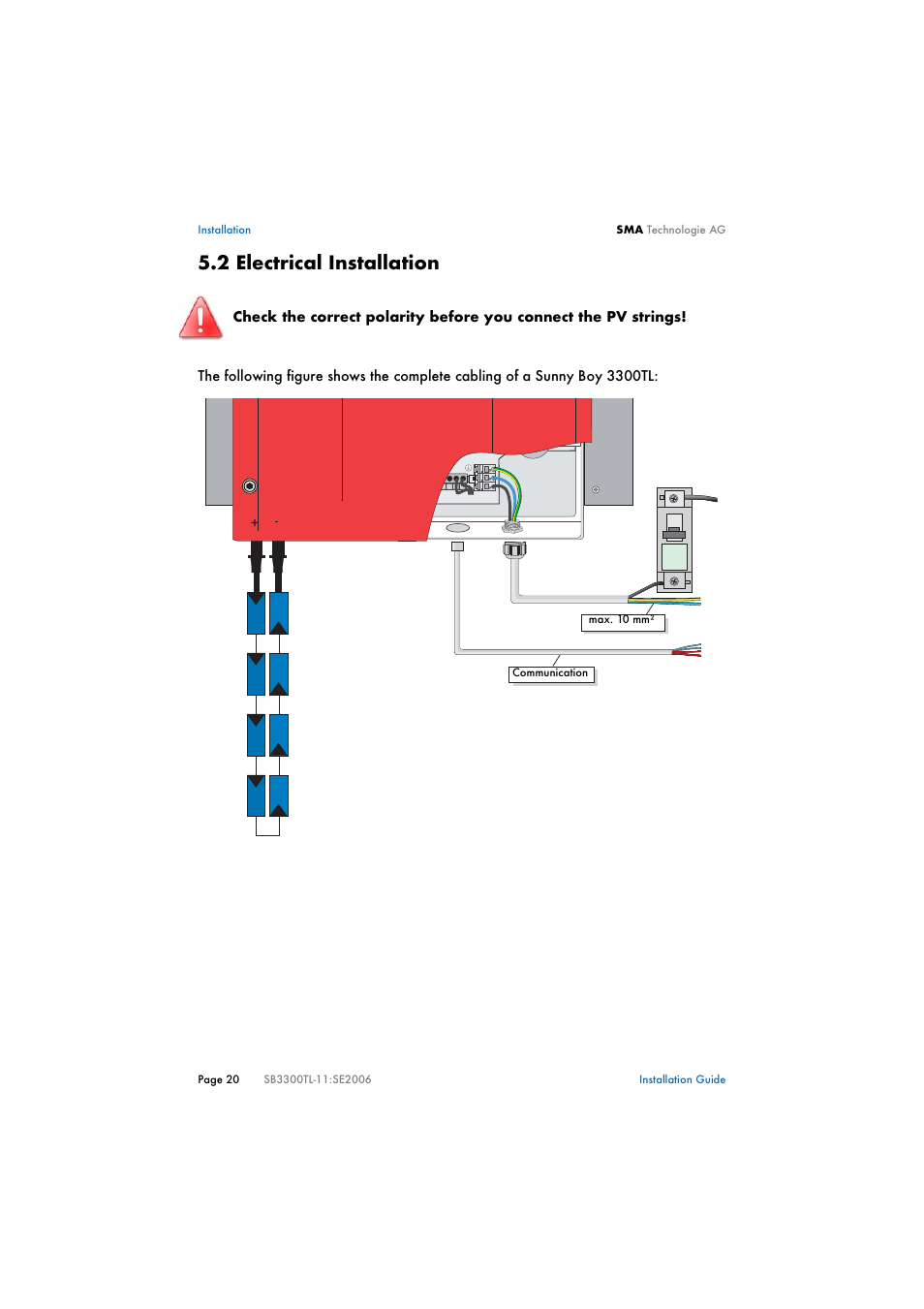 2 electrical installation, Electrical installation | SMA SB 3300TL Installation User Manual | Page 20 / 41