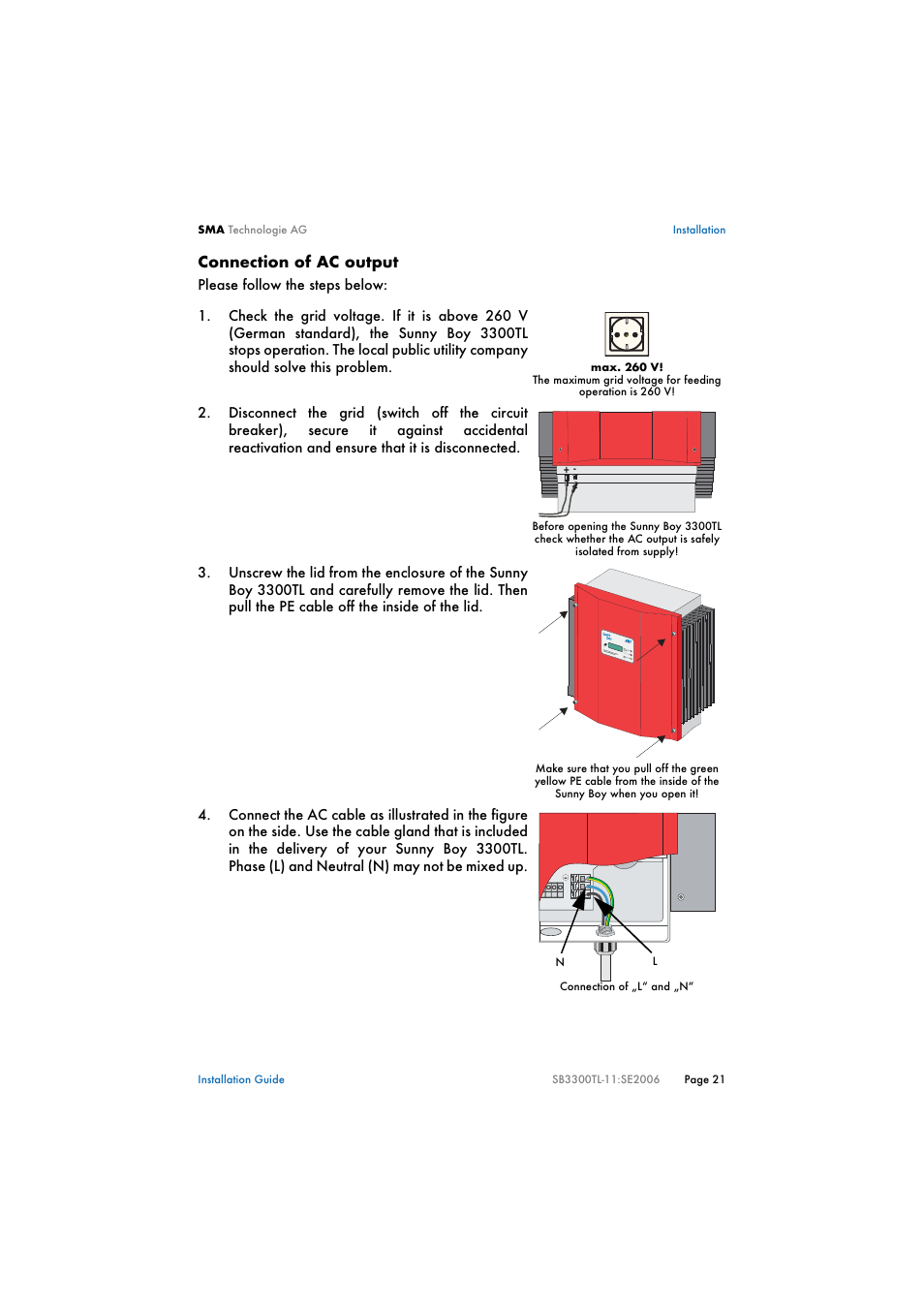 SMA SB 3300TL Installation User Manual | Page 21 / 41