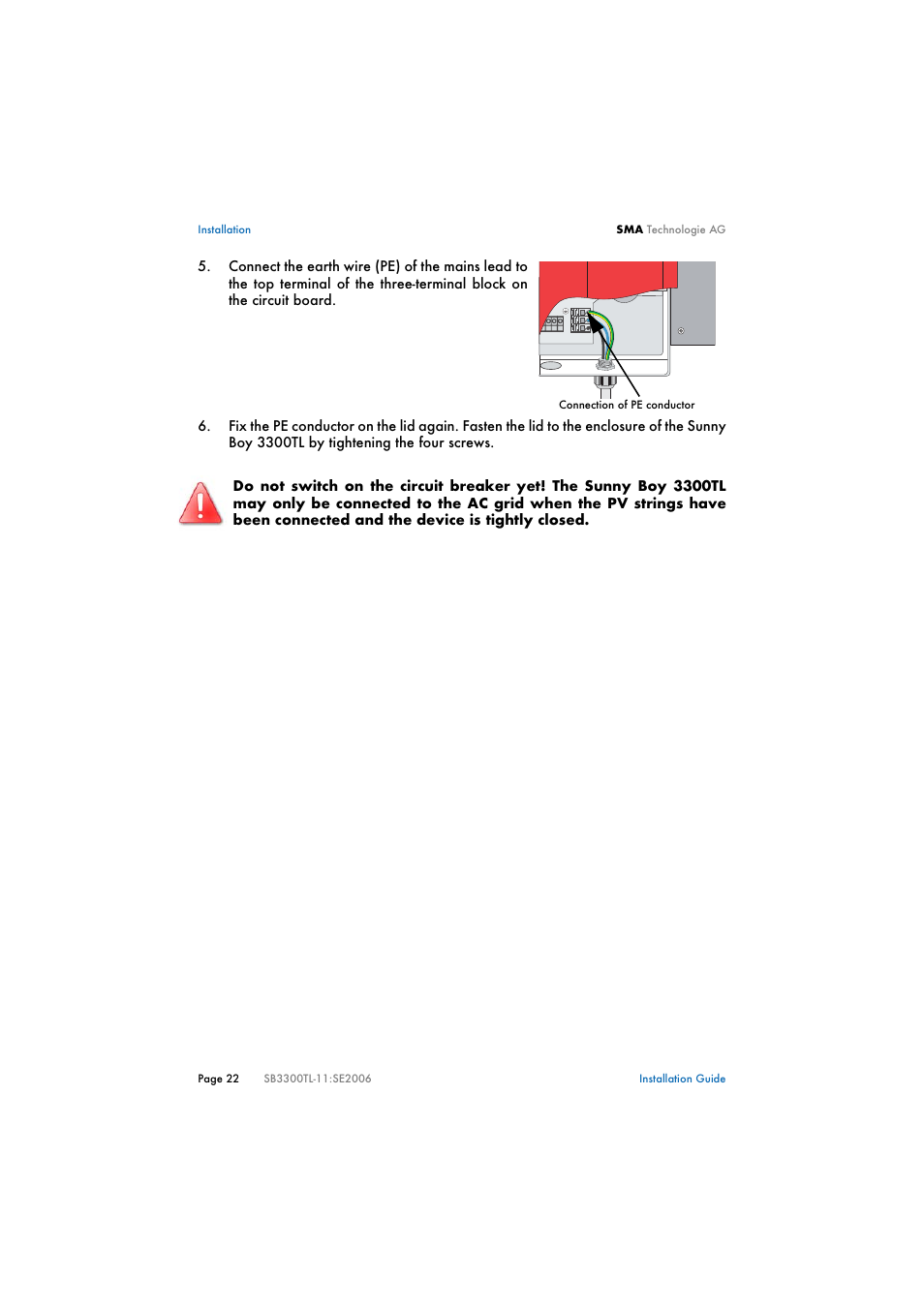 SMA SB 3300TL Installation User Manual | Page 22 / 41