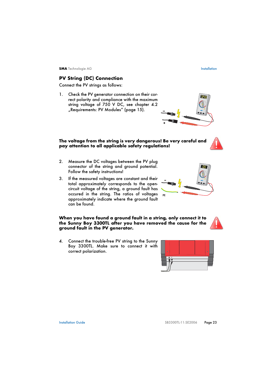 SMA SB 3300TL Installation User Manual | Page 23 / 41