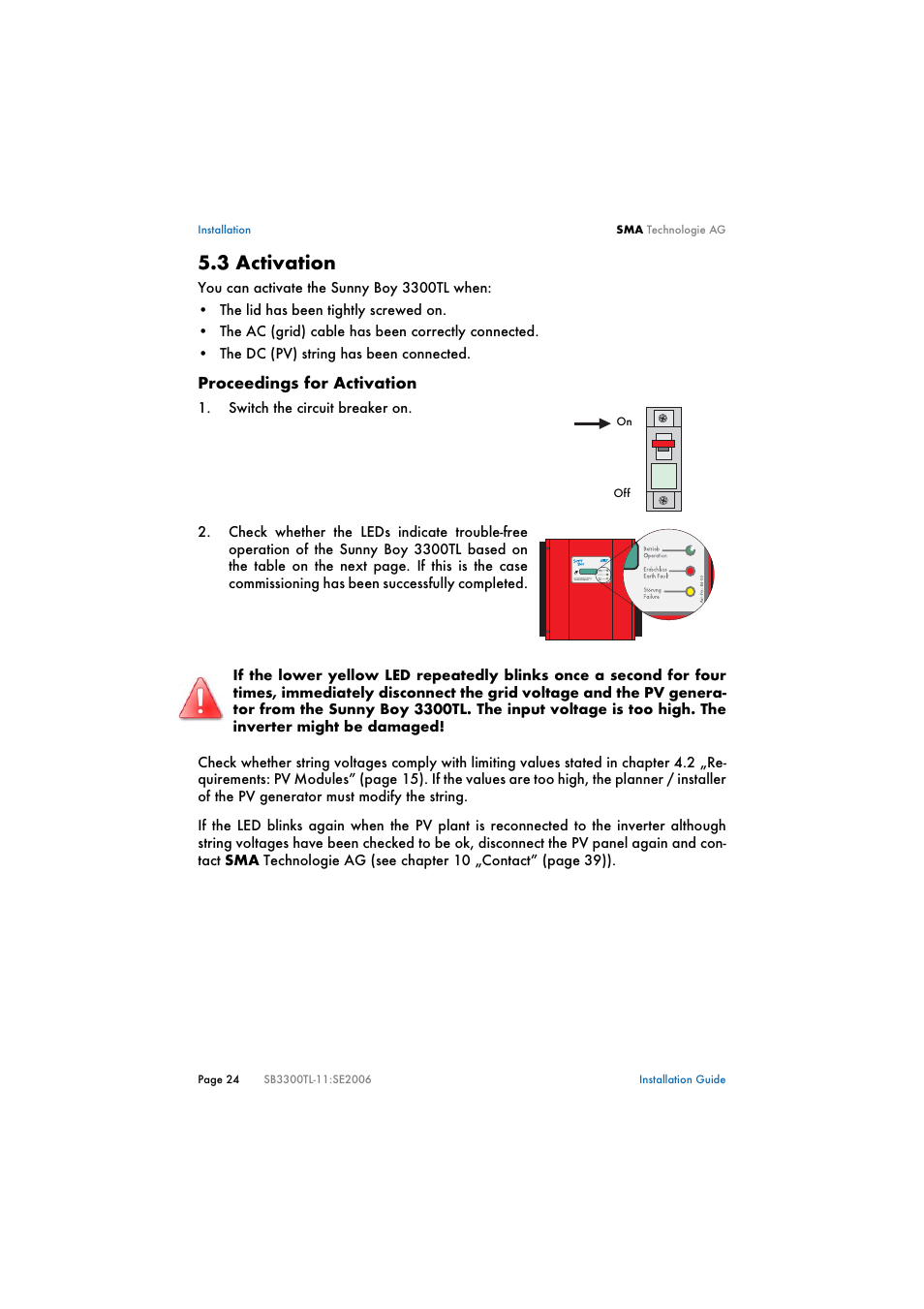 3 activation, Activation | SMA SB 3300TL Installation User Manual | Page 24 / 41