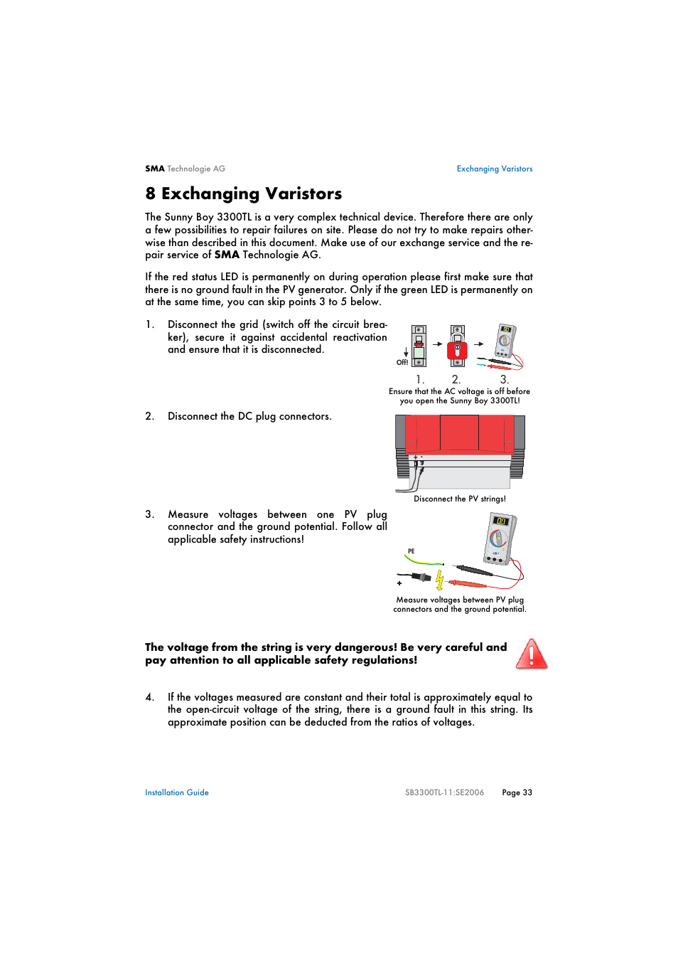 8 exchanging varistors, Exchanging varistors | SMA SB 3300TL Installation User Manual | Page 33 / 41