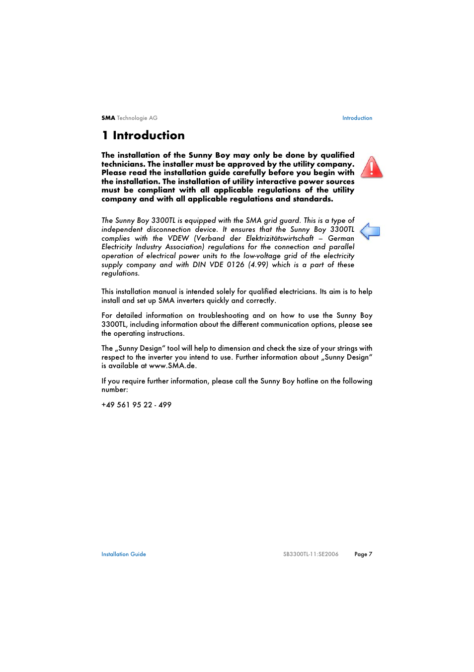 1 introduction, Introduction | SMA SB 3300TL Installation User Manual | Page 7 / 41