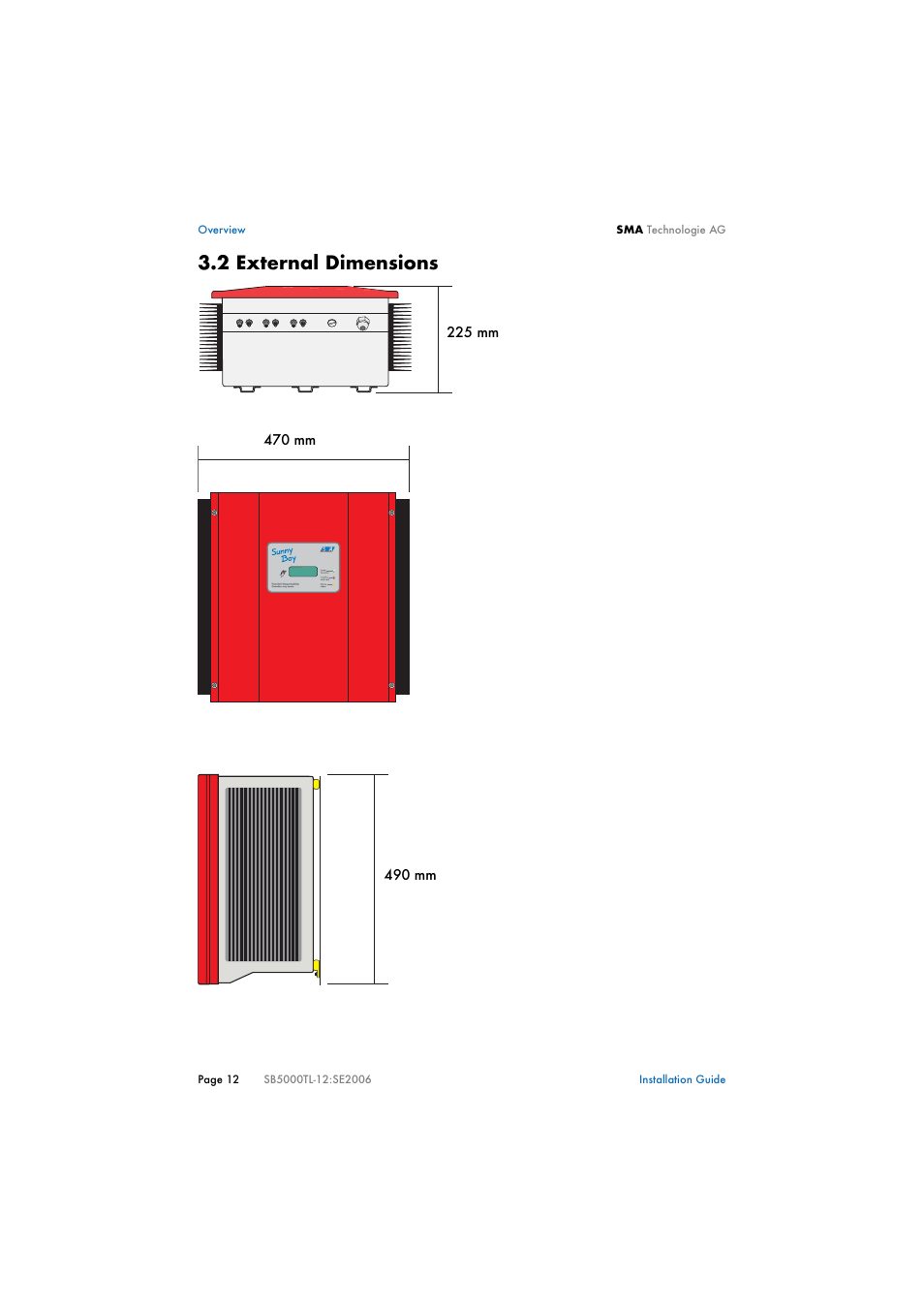 2 external dimensions, External dimensions | SMA SB 5000TL Multi-String Installation User Manual | Page 12 / 42