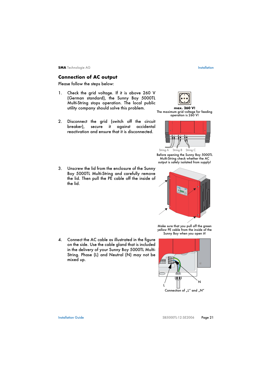 SMA SB 5000TL Multi-String Installation User Manual | Page 21 / 42