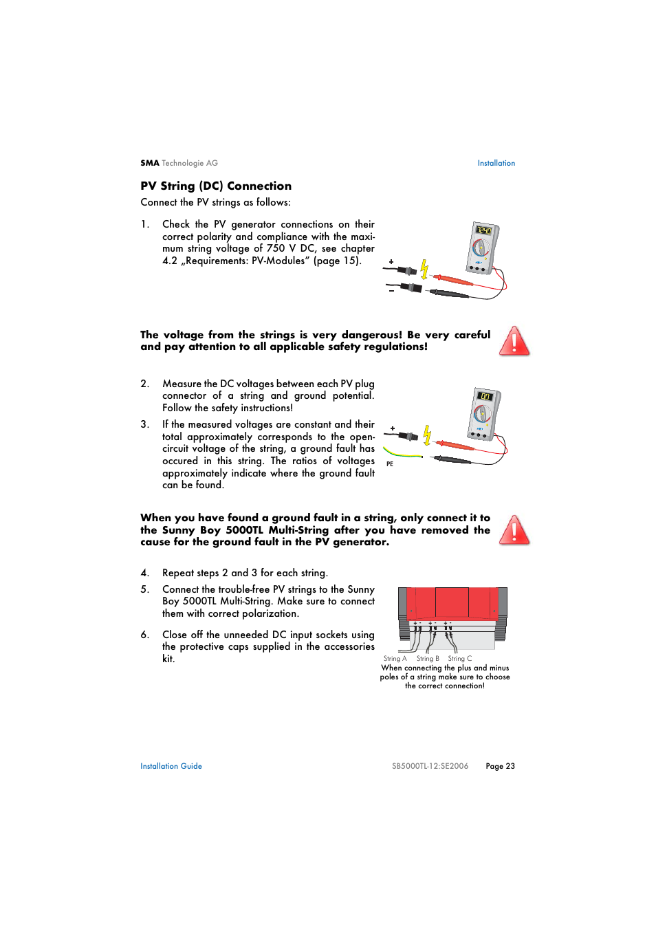 SMA SB 5000TL Multi-String Installation User Manual | Page 23 / 42