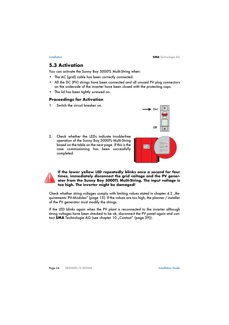 3 activation, Activation | SMA SB 5000TL Multi-String Installation User Manual | Page 24 / 42