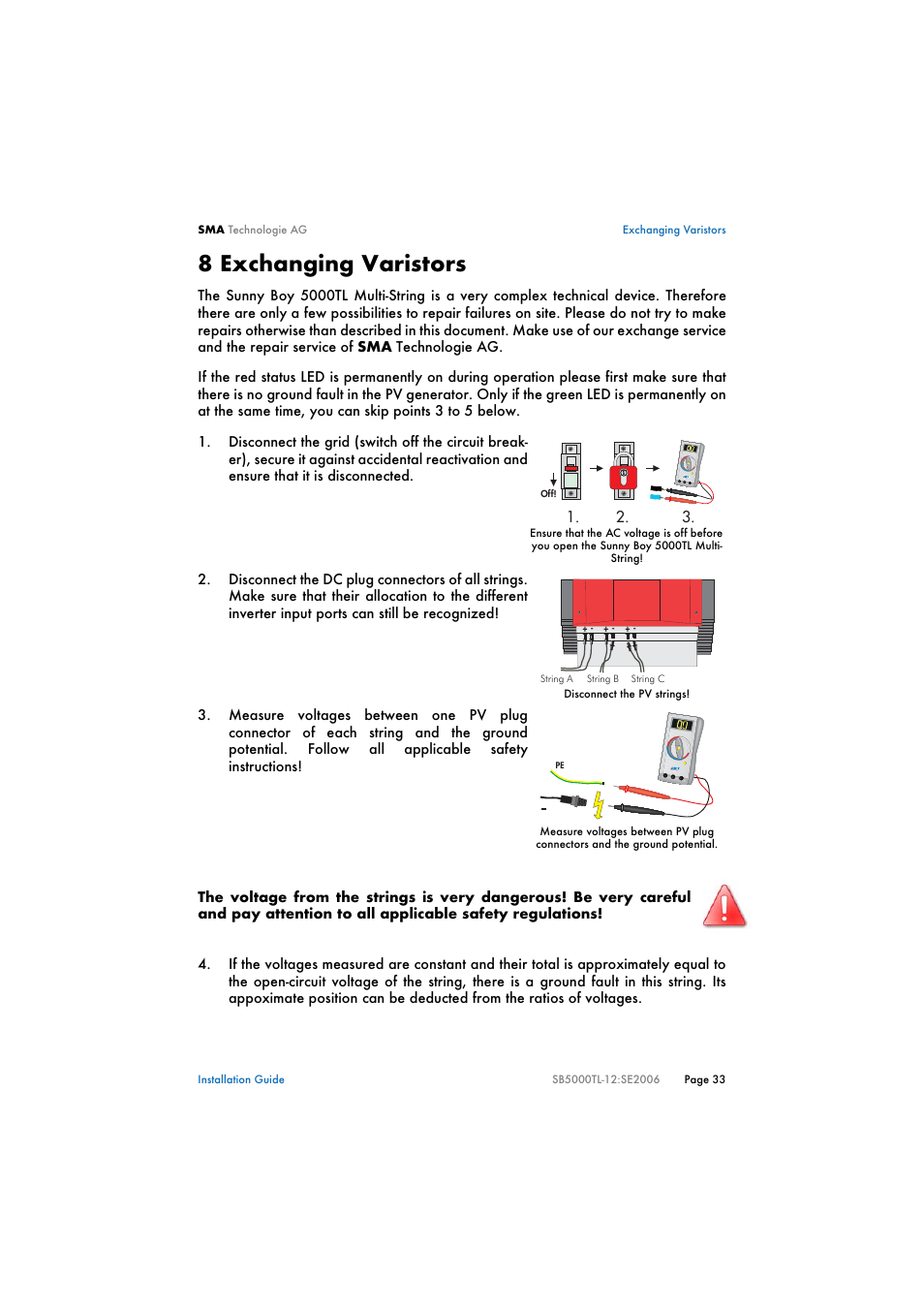 8 exchanging varistors, Exchanging varistors | SMA SB 5000TL Multi-String Installation User Manual | Page 33 / 42