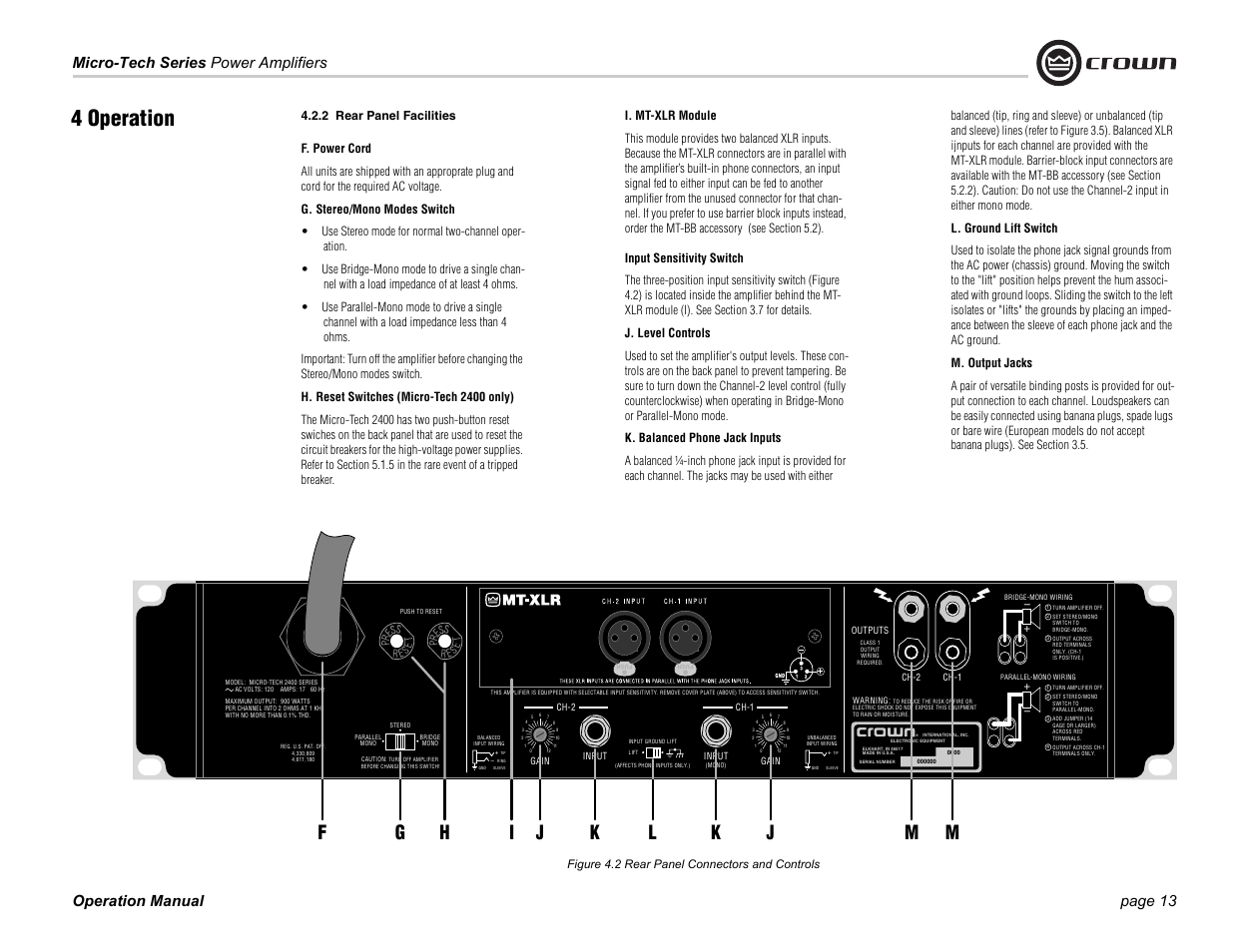 4 operation | Crown Audio MT-601 User Manual | Page 13 / 28